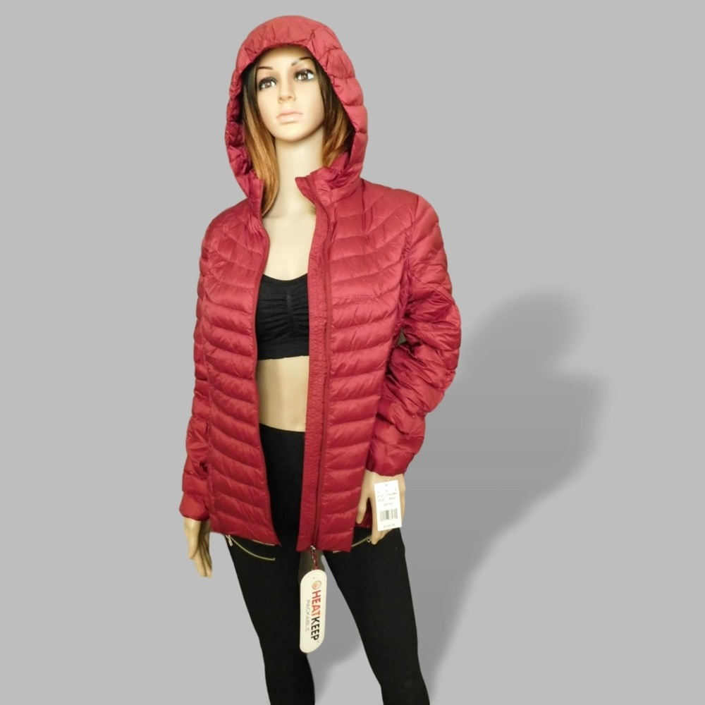 Women's HeatKeep Red Hooded Packable Down Jacket⛄
